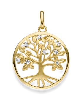 Lebensbaum-Anhänger aus Gold mit Zirkonia (25-434)