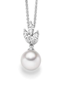 Silber Collier mit Zirkonia und Süßwasserperle (26-325)
