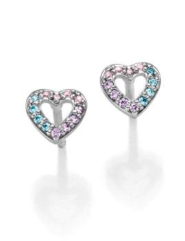 Silber Herz Ohrstecker mit farbigen Zirkoniasteinen (26-326)