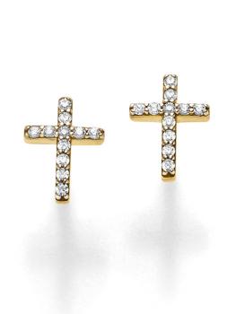 Gold Kreuz Ohrstecker mit Zirkonia (26-352)
