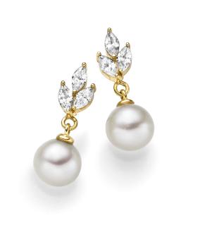Vergoldeter Silber Ohrstecker mit Zirkonia und Süßwasserperle (26-361)