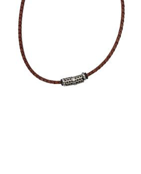Preview: Braune Lederkette mit Edelstahlelementen