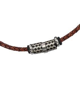 Braune Lederkette mit Edelstahlelementen