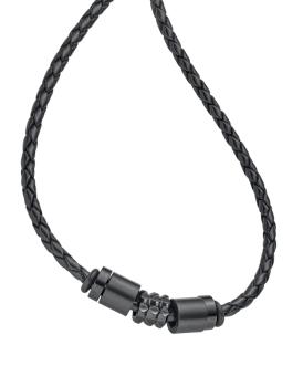 Schwarze Lederkette mit Edelstahlelementen