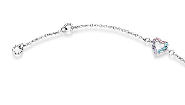 Silber Armband mit Herzen und farbigen Zirkoniasteinen (26-323)