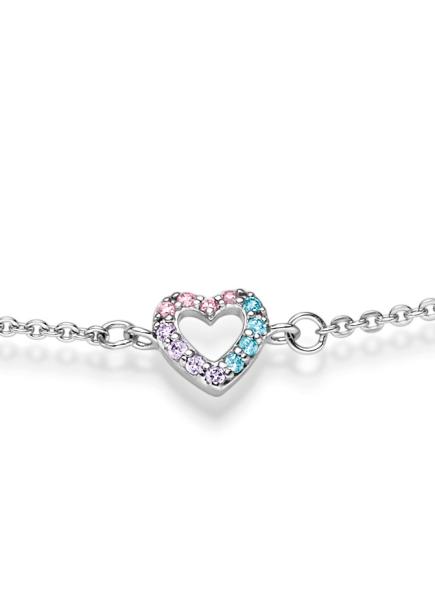 Silber Armband mit Herzen und farbigen Zirkoniasteinen (26-323)