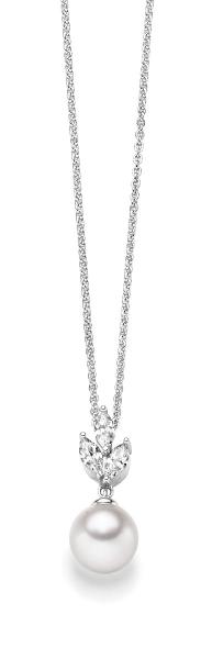 Silber Collier mit Zirkonia und Süßwasserperle (26-325)