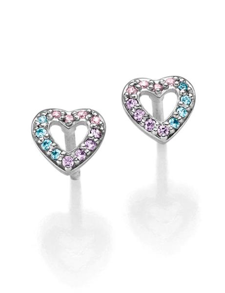 Silber Herz Ohrstecker mit farbigen Zirkoniasteinen (26-326)