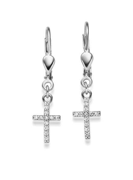 Silber Kreuz Ohrhänger mit Zirkonia (26-338)