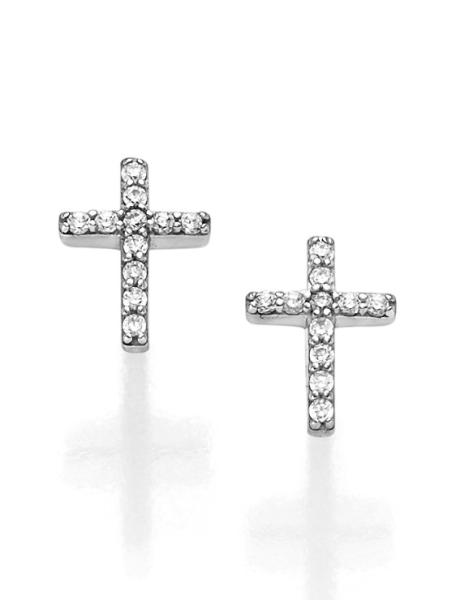 Silber Kreuz Ohrstecker mit Zirkonia (26-339)
