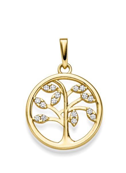 Gold Lebensbaum Anhänger mit Zirkonia (26-343)