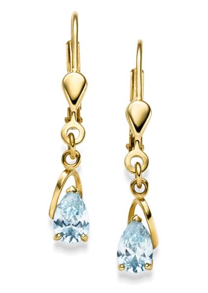 Gold Tropfen Ohrhänger mit Blautopas (26-346)