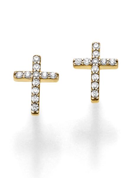 Gold Kreuz Ohrstecker mit Zirkonia (26-352)