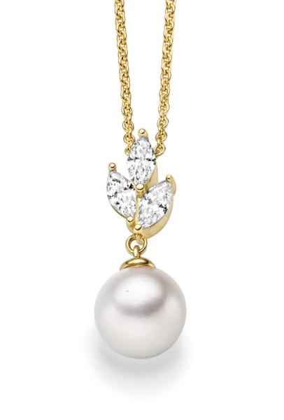 Vergoldetes Silber Collier mit Zirkonia und Süßwasserperle (26-360)