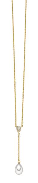 Vergoldetetes Silber Collier mit Zirkonia und Süsswasserperle (26-419)